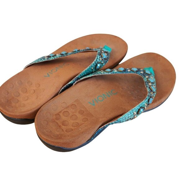 Vionic Rest‎ Floriana Toe-Post Sandal - Teal Snake Size 7 - Picture 6 of 6